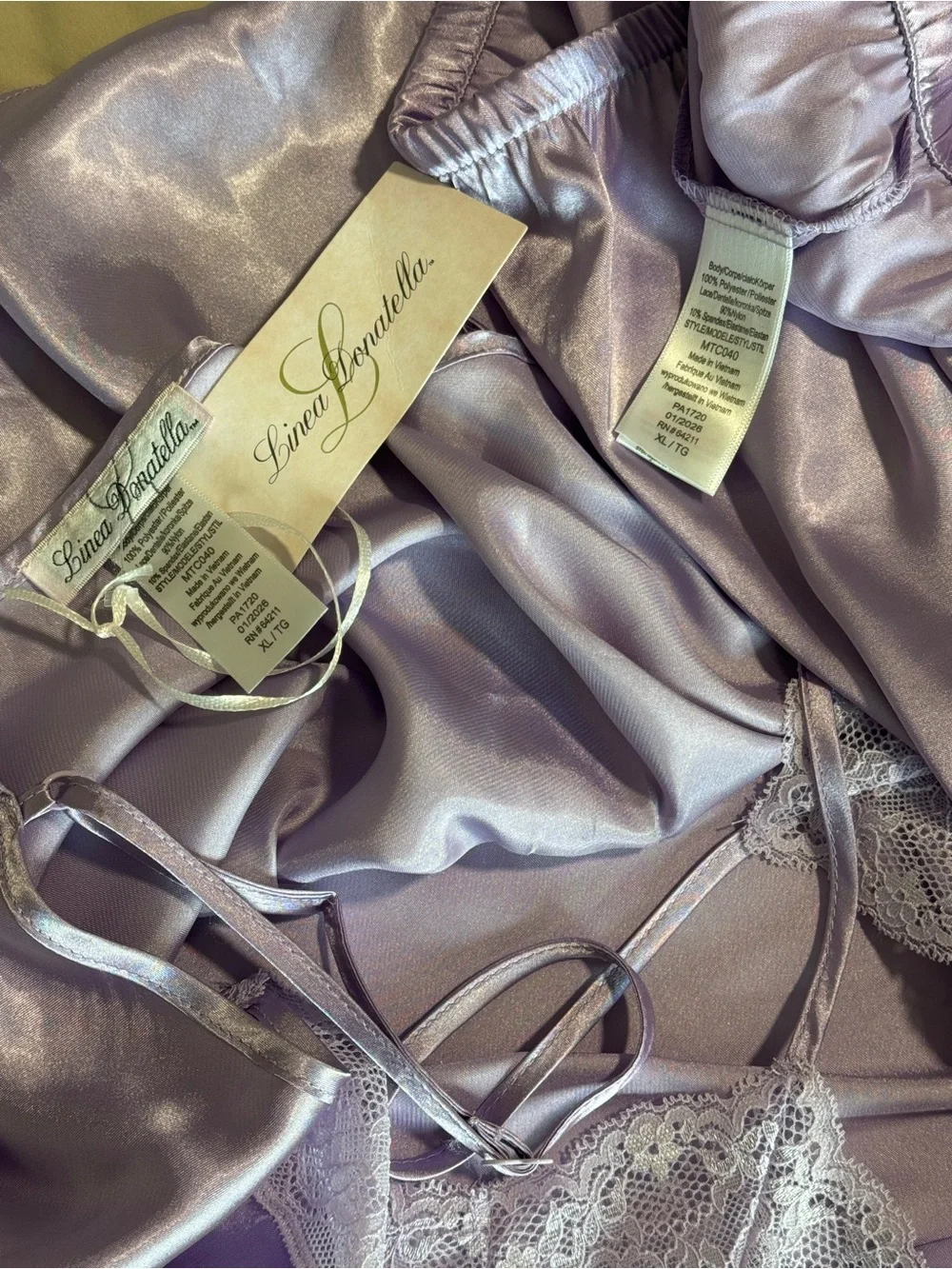 NWT Linea Donatella Lavender Satin Lace Pajama Set XL